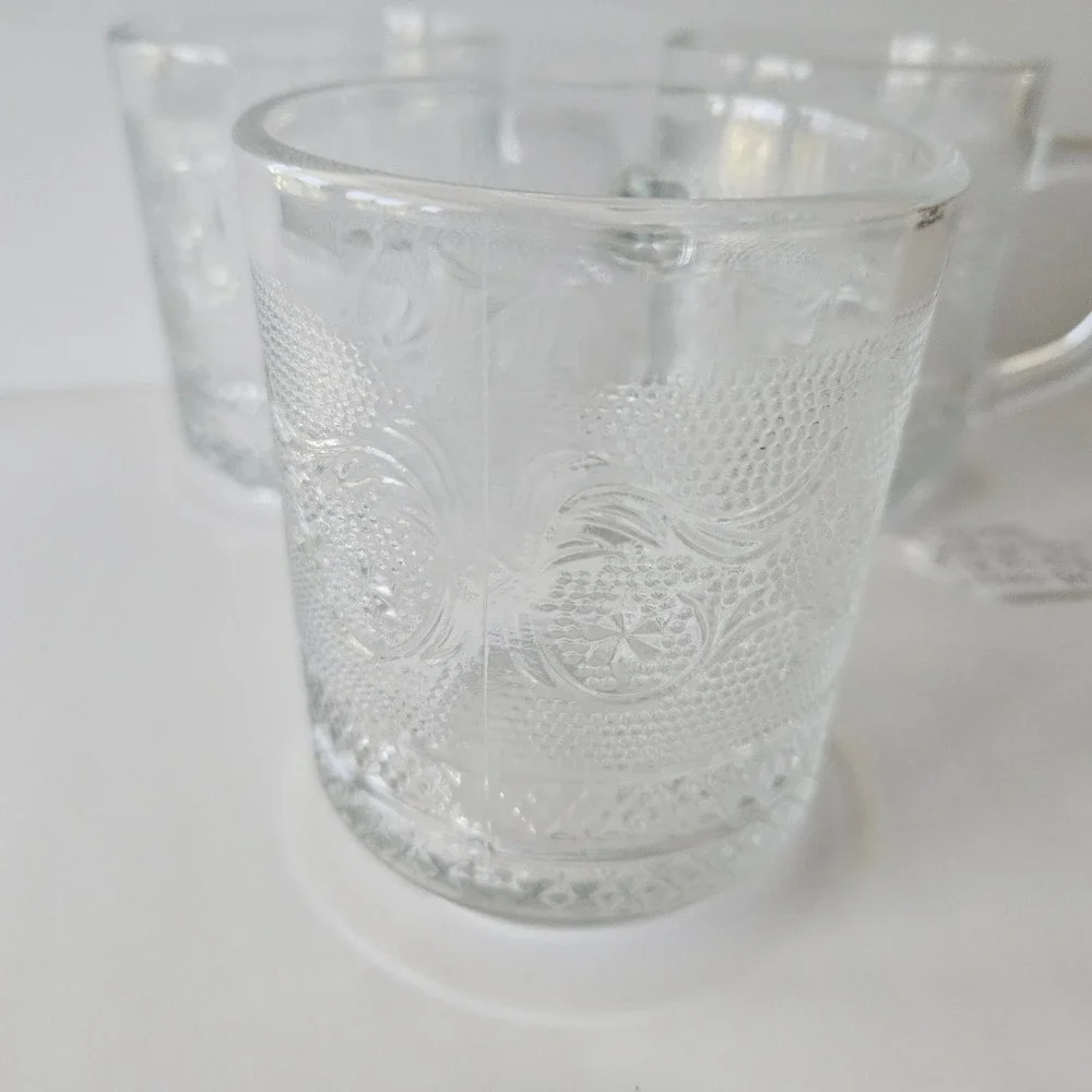 Vtg KIG Malaysia Fleur De Lis Glass Mugs - SET of 3